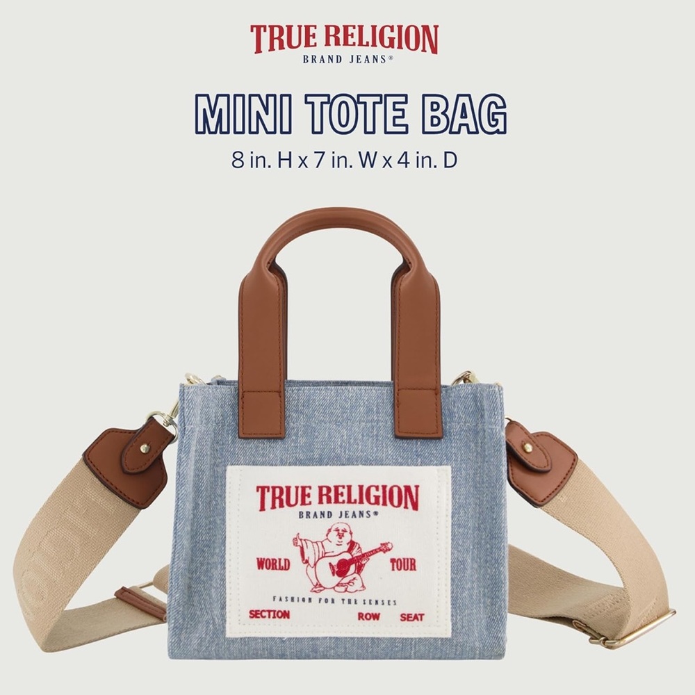 TRUE RELIGION NWT Denim Vegan Leather Mini Tote Bag